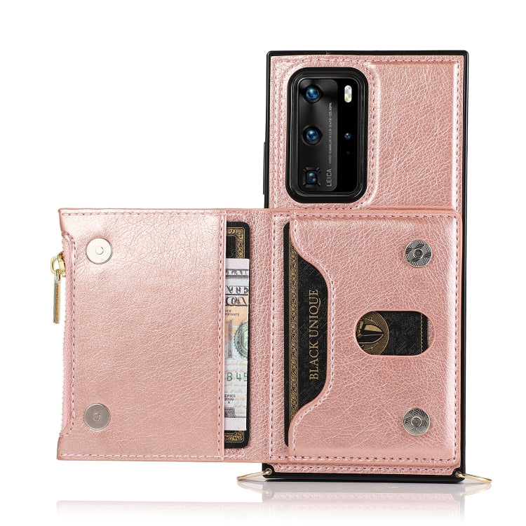 For Huawei P40 Square Zipper Wallet Bag TPU+PU Back Cover Case with Holder & Card Slots & Wallet & Cross-body Strap