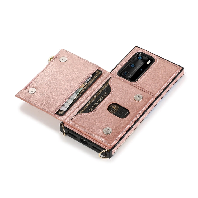 For Huawei P40 Square Zipper Wallet Bag TPU+PU Back Cover Case with Holder & Card Slots & Wallet & Cross-body Strap
