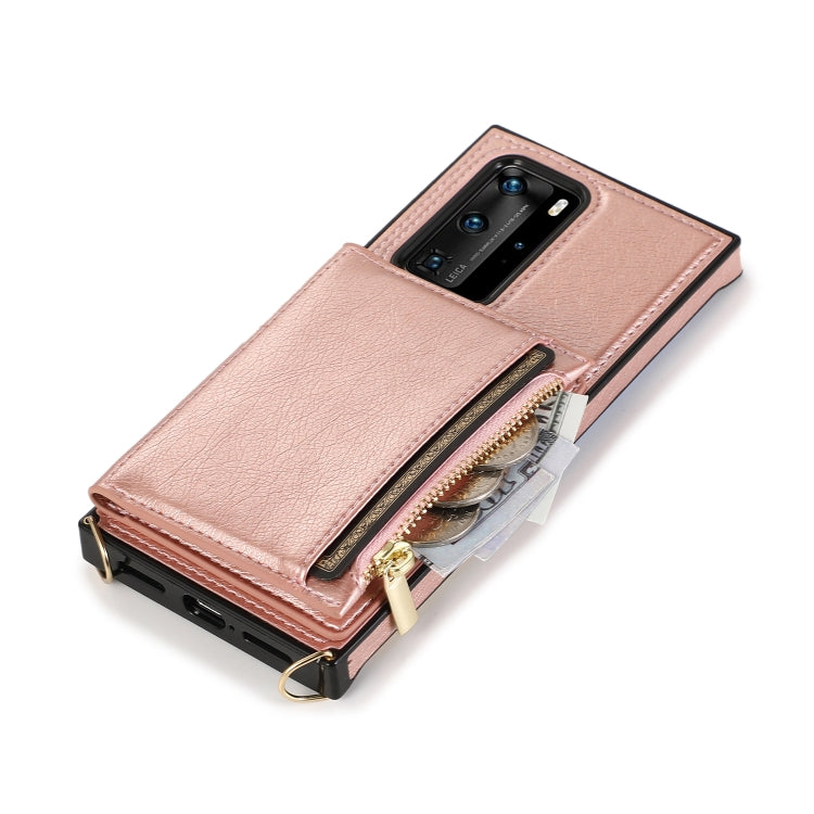 For Huawei P40 Square Zipper Wallet Bag TPU+PU Back Cover Case with Holder & Card Slots & Wallet & Cross-body Strap