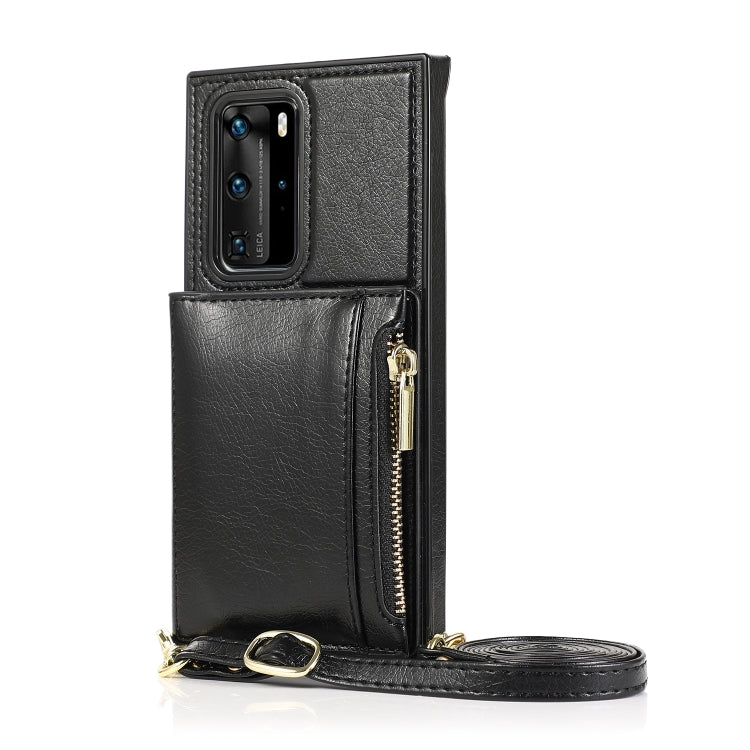 For Huawei P40 Square Zipper Wallet Bag TPU+PU Back Cover Case with Holder & Card Slots & Wallet & Cross-body Strap