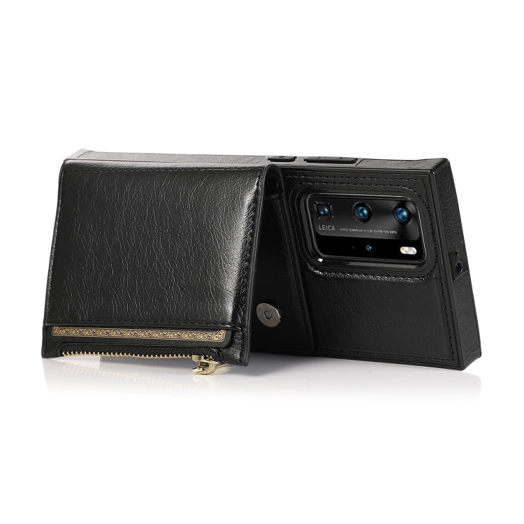 For Huawei P40 Square Zipper Wallet Bag TPU+PU Back Cover Case with Holder & Card Slots & Wallet & Cross-body Strap