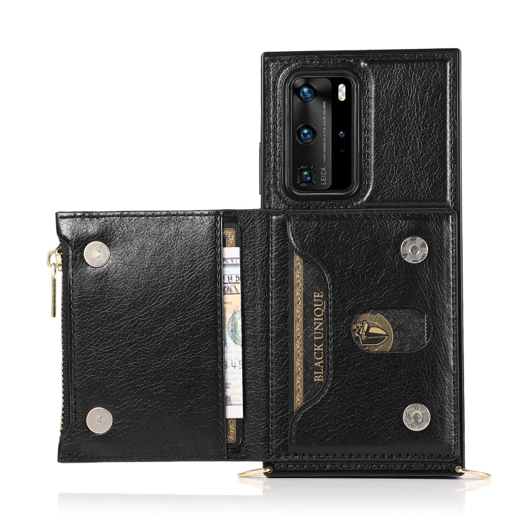 For Huawei P40 Square Zipper Wallet Bag TPU+PU Back Cover Case with Holder & Card Slots & Wallet & Cross-body Strap