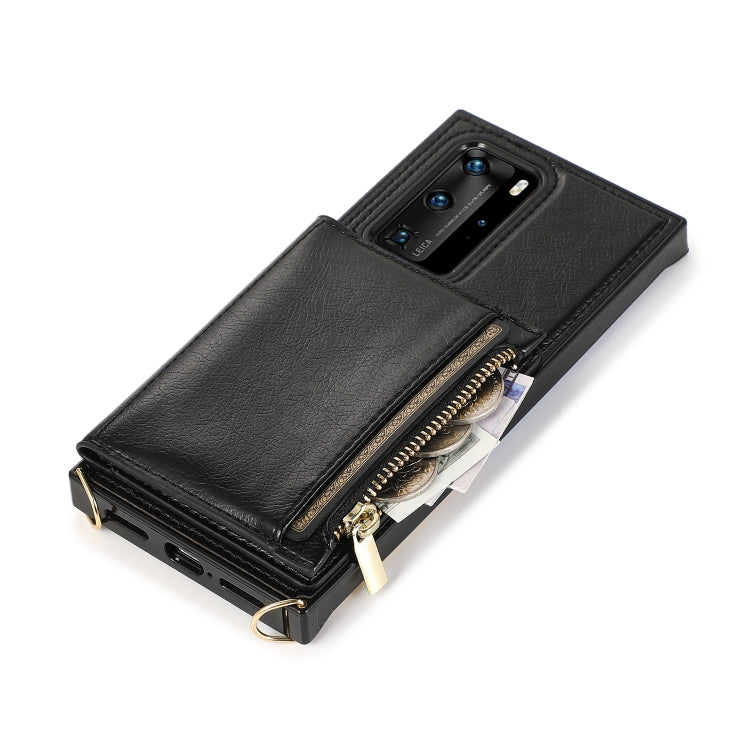 For Huawei P40 Square Zipper Wallet Bag TPU+PU Back Cover Case with Holder & Card Slots & Wallet & Cross-body Strap