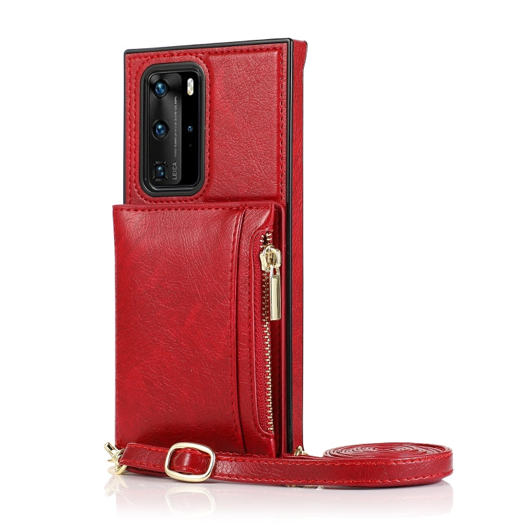 For Huawei P40 Square Zipper Wallet Bag TPU+PU Back Cover Case with Holder & Card Slots & Wallet & Cross-body Strap