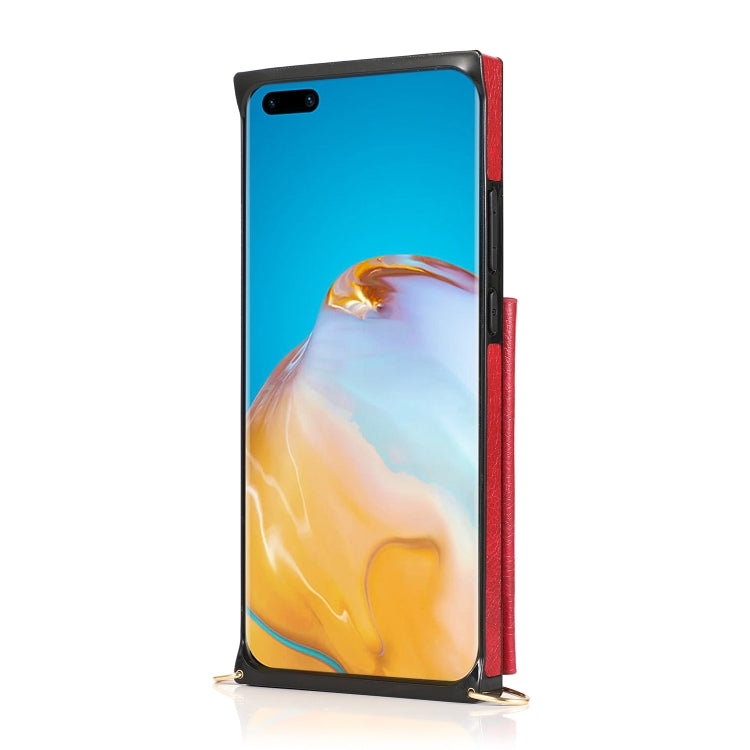 For Huawei P40 Square Zipper Wallet Bag TPU+PU Back Cover Case with Holder & Card Slots & Wallet & Cross-body Strap