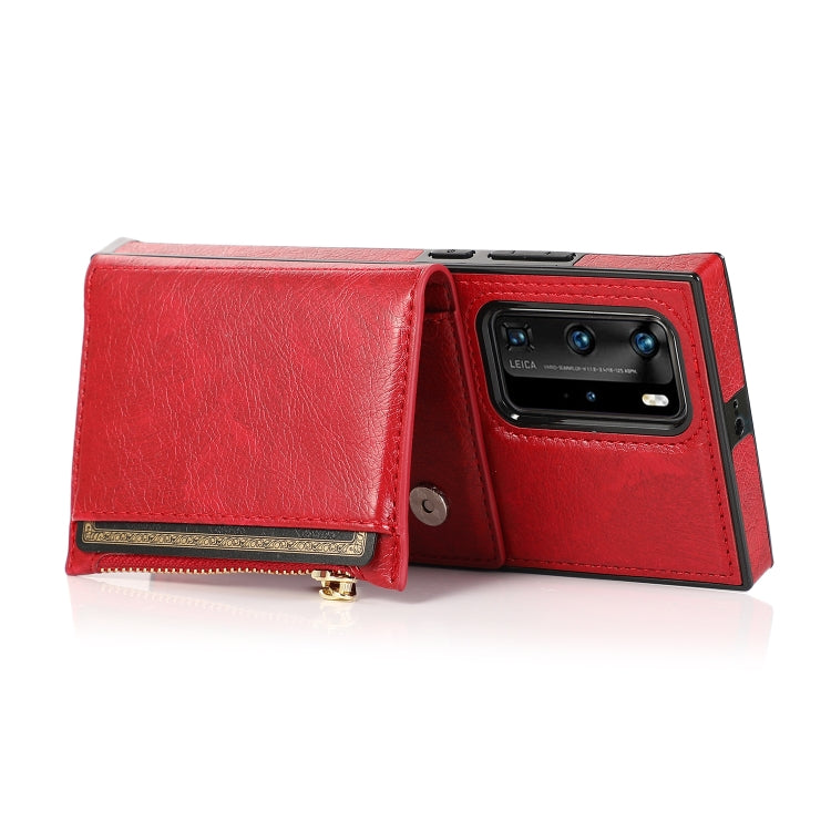 For Huawei P40 Square Zipper Wallet Bag TPU+PU Back Cover Case with Holder & Card Slots & Wallet & Cross-body Strap