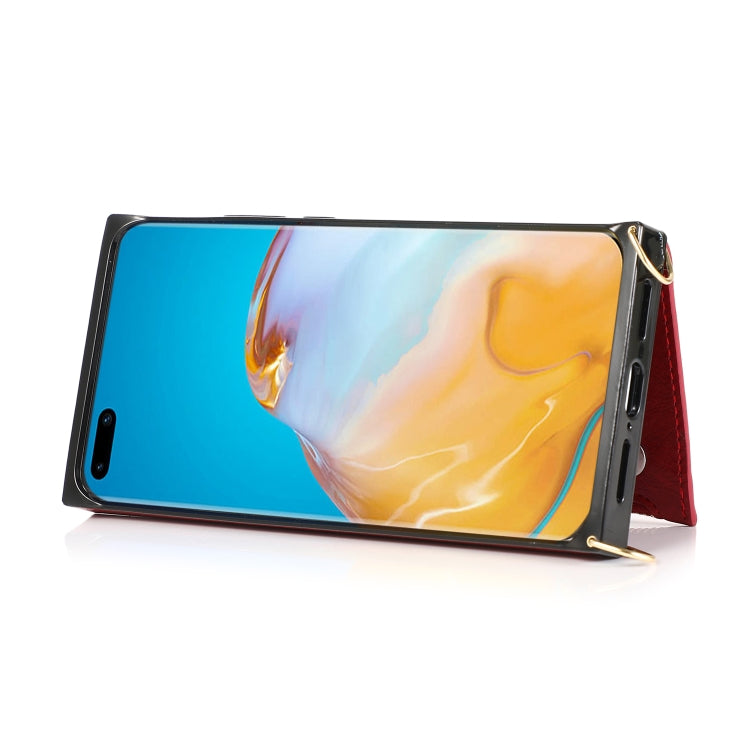 For Huawei P40 Square Zipper Wallet Bag TPU+PU Back Cover Case with Holder & Card Slots & Wallet & Cross-body Strap