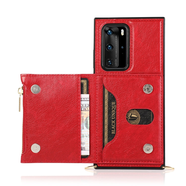 For Huawei P40 Square Zipper Wallet Bag TPU+PU Back Cover Case with Holder & Card Slots & Wallet & Cross-body Strap