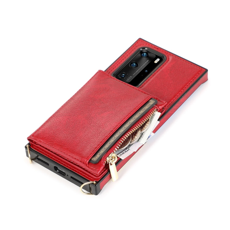 For Huawei P40 Square Zipper Wallet Bag TPU+PU Back Cover Case with Holder & Card Slots & Wallet & Cross-body Strap