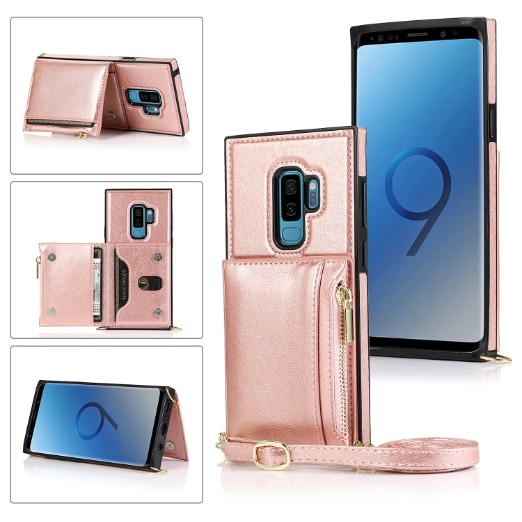 For Samsung Galaxy S9 Square Zipper Wallet Bag TPU+PU Back Cover Case with Holder & Card Slots & Wallet & Cross-body Strap