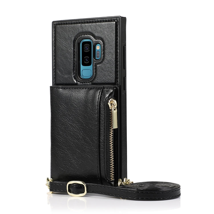 For Samsung Galaxy S9 Square Zipper Wallet Bag TPU+PU Back Cover Case with Holder & Card Slots & Wallet & Cross-body Strap