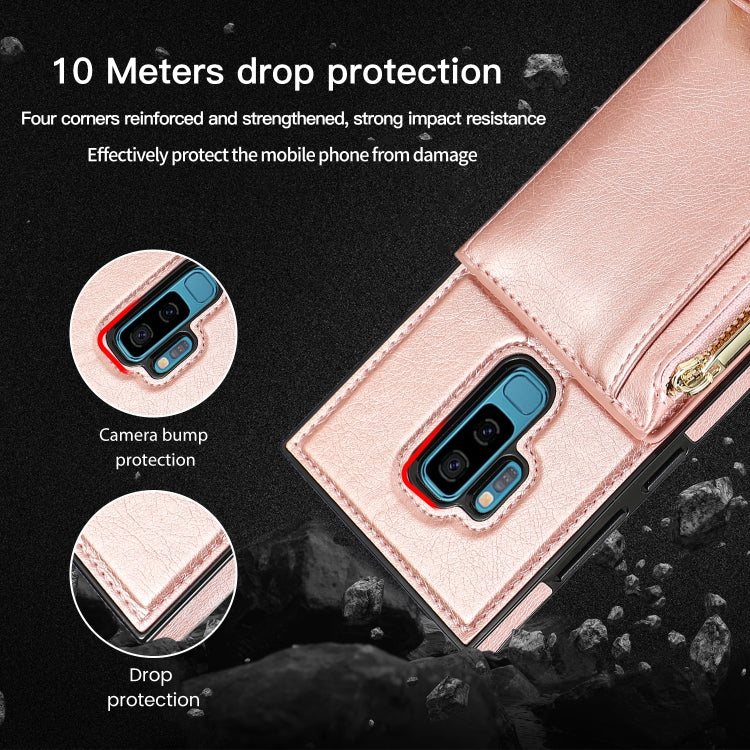 For Samsung Galaxy S9 Square Zipper Wallet Bag TPU+PU Back Cover Case with Holder & Card Slots & Wallet & Cross-body Strap