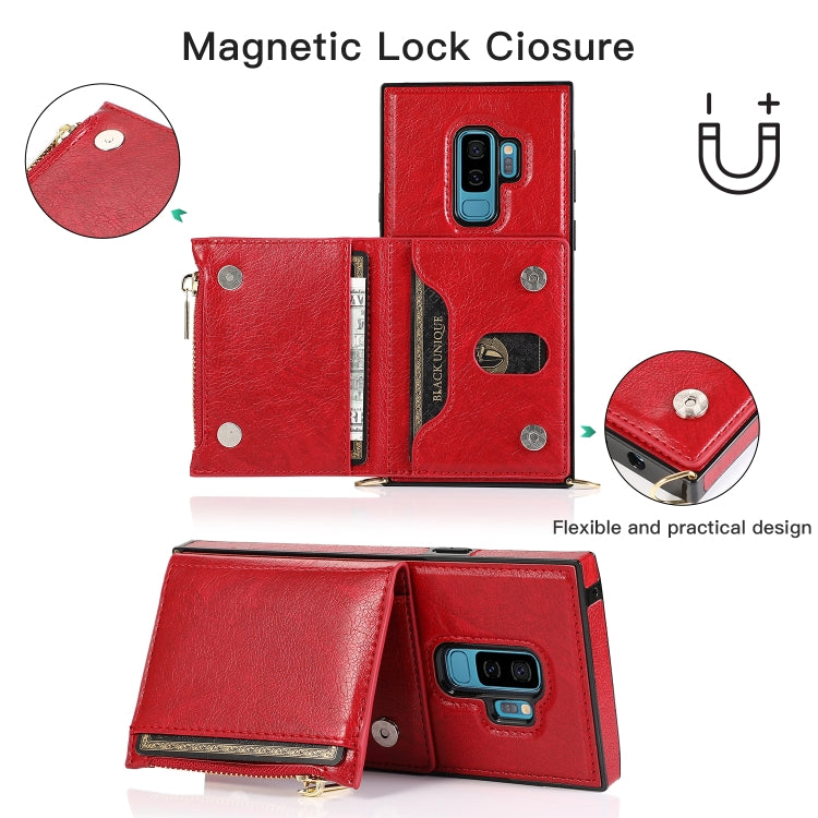 For Samsung Galaxy S9 Square Zipper Wallet Bag TPU+PU Back Cover Case with Holder & Card Slots & Wallet & Cross-body Strap