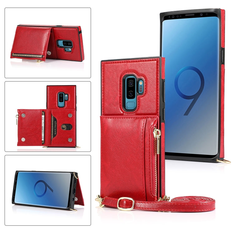 For Samsung Galaxy S9 Square Zipper Wallet Bag TPU+PU Back Cover Case with Holder & Card Slots & Wallet & Cross-body Strap