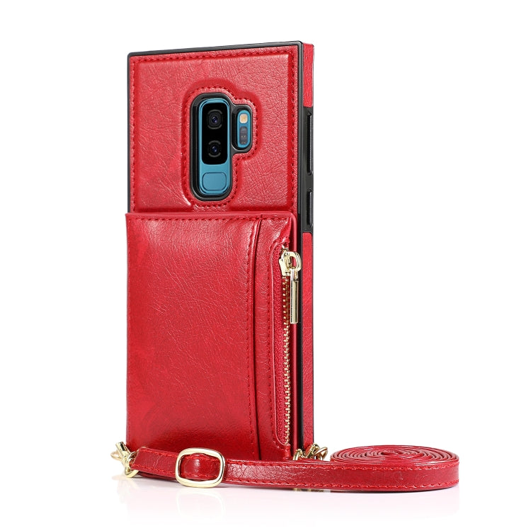 For Samsung Galaxy S9 Square Zipper Wallet Bag TPU+PU Back Cover Case with Holder & Card Slots & Wallet & Cross-body Strap