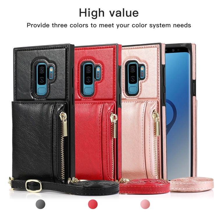 For Samsung Galaxy S9 Square Zipper Wallet Bag TPU+PU Back Cover Case with Holder & Card Slots & Wallet & Cross-body Strap