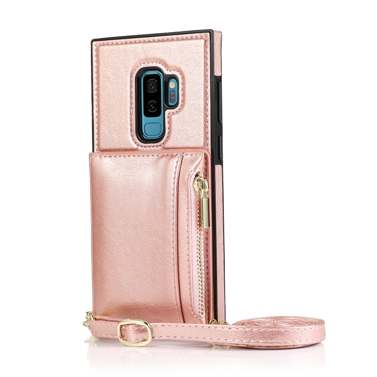 For Samsung Galaxy S9 Plus Square Zipper Wallet Bag TPU+PU Back Cover Case with Holder & Card Slots & Wallet & Cross-body Strap