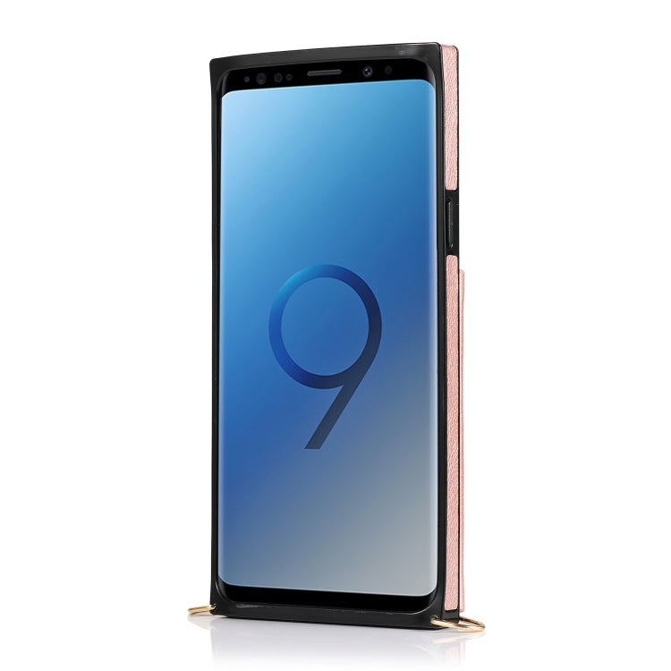 For Samsung Galaxy S9 Plus Square Zipper Wallet Bag TPU+PU Back Cover Case with Holder & Card Slots & Wallet & Cross-body Strap