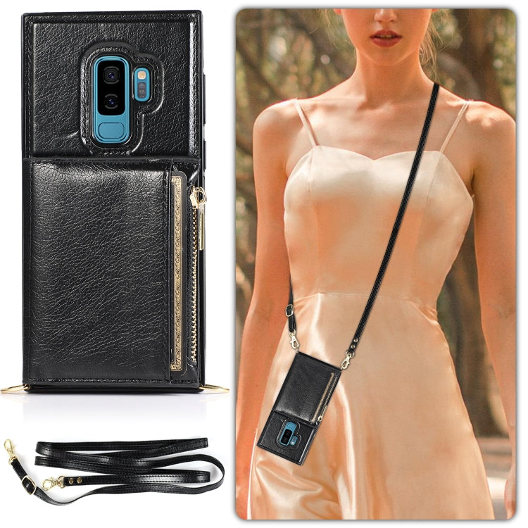 For Samsung Galaxy S9 Plus Square Zipper Wallet Bag TPU+PU Back Cover Case with Holder & Card Slots & Wallet & Cross-body Strap