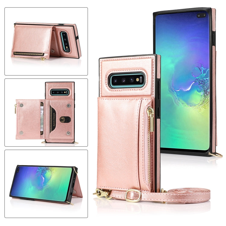 For Samsung Galaxy S10e Square Zipper Wallet Bag TPU+PU Back Cover Case with Holder & Card Slots & Wallet & Cross-body Strap