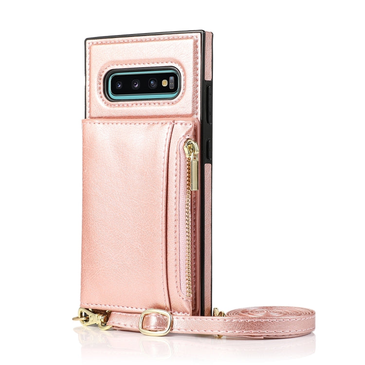 For Samsung Galaxy S10e Square Zipper Wallet Bag TPU+PU Back Cover Case with Holder & Card Slots & Wallet & Cross-body Strap