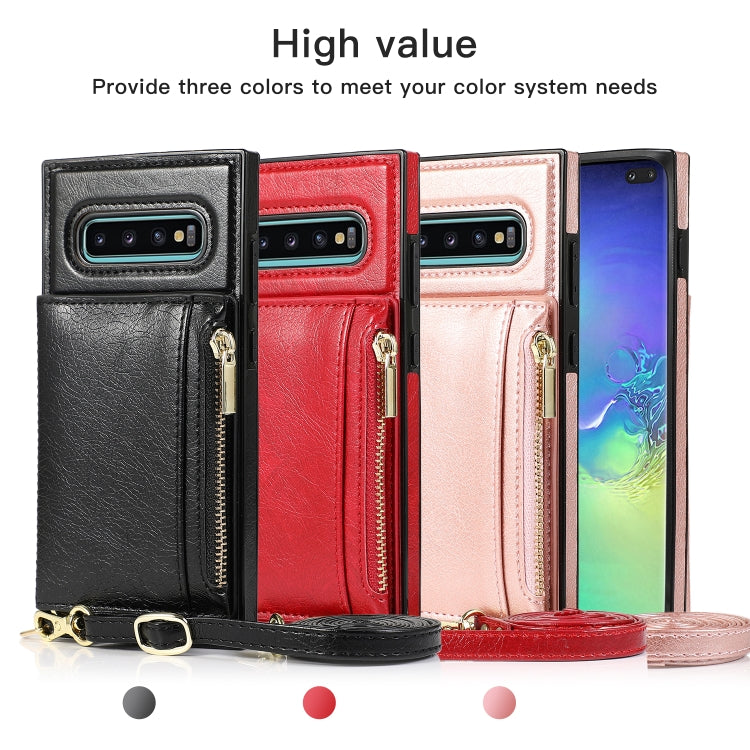 For Samsung Galaxy S10e Square Zipper Wallet Bag TPU+PU Back Cover Case with Holder & Card Slots & Wallet & Cross-body Strap