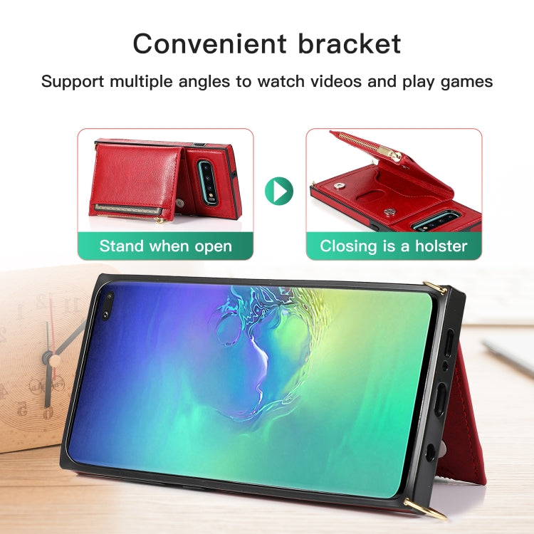For Samsung Galaxy S10e Square Zipper Wallet Bag TPU+PU Back Cover Case with Holder & Card Slots & Wallet & Cross-body Strap