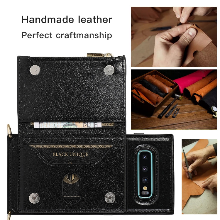 For Samsung Galaxy S10e Square Zipper Wallet Bag TPU+PU Back Cover Case with Holder & Card Slots & Wallet & Cross-body Strap