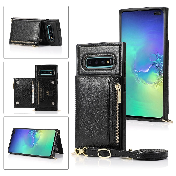 For Samsung Galaxy S10e Square Zipper Wallet Bag TPU+PU Back Cover Case with Holder & Card Slots & Wallet & Cross-body Strap