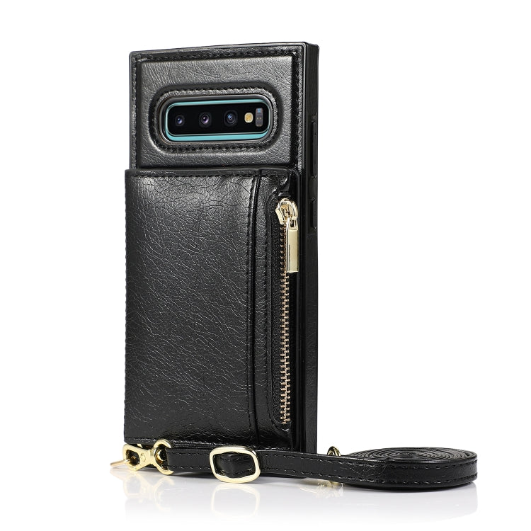 For Samsung Galaxy S10e Square Zipper Wallet Bag TPU+PU Back Cover Case with Holder & Card Slots & Wallet & Cross-body Strap