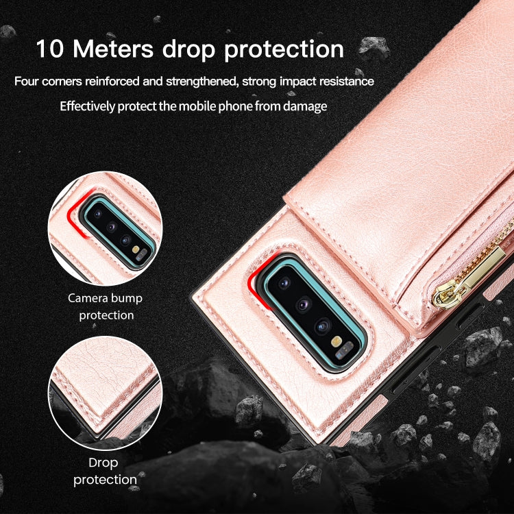 For Samsung Galaxy S10e Square Zipper Wallet Bag TPU+PU Back Cover Case with Holder & Card Slots & Wallet & Cross-body Strap