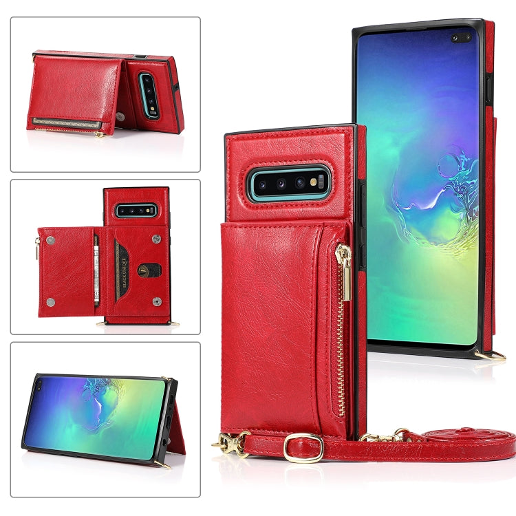 For Samsung Galaxy S10e Square Zipper Wallet Bag TPU+PU Back Cover Case with Holder & Card Slots & Wallet & Cross-body Strap