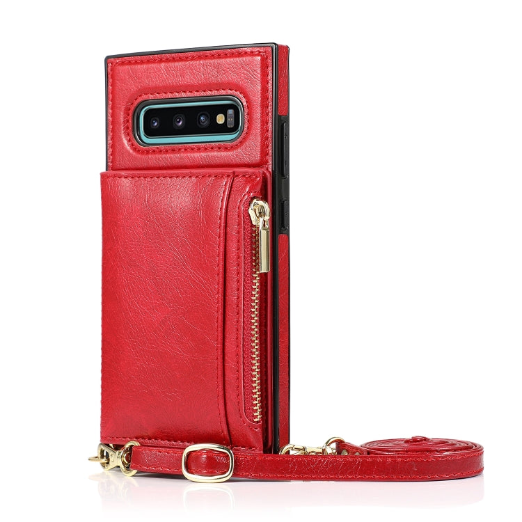 For Samsung Galaxy S10e Square Zipper Wallet Bag TPU+PU Back Cover Case with Holder & Card Slots & Wallet & Cross-body Strap