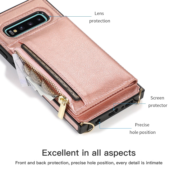 For Samsung Galaxy S10e Square Zipper Wallet Bag TPU+PU Back Cover Case with Holder & Card Slots & Wallet & Cross-body Strap
