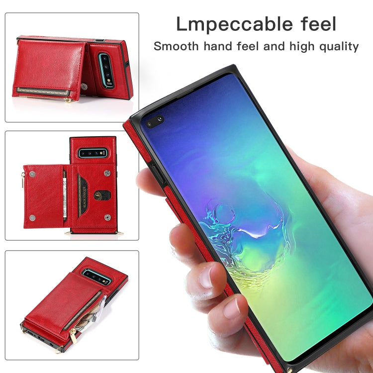 For Samsung Galaxy S10e Square Zipper Wallet Bag TPU+PU Back Cover Case with Holder & Card Slots & Wallet & Cross-body Strap