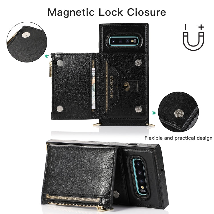 For Samsung Galaxy S10e Square Zipper Wallet Bag TPU+PU Back Cover Case with Holder & Card Slots & Wallet & Cross-body Strap