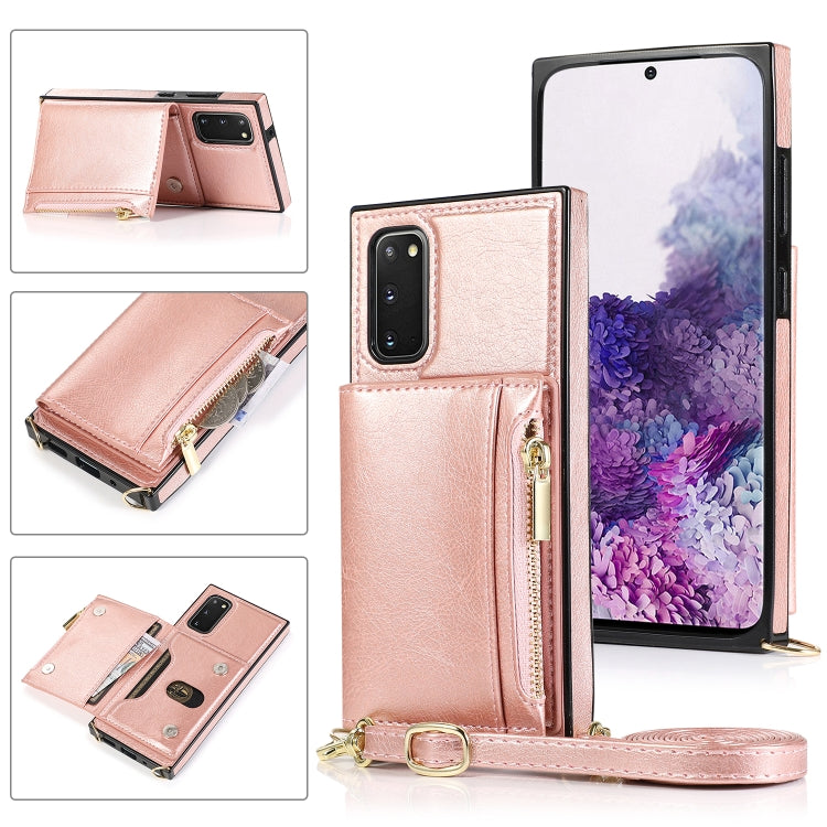 For Samsung Galaxy S20 Plus Square Zipper Wallet Bag TPU+PU Back Cover Case with Holder & Card Slots & Wallet & Cross-body Strap