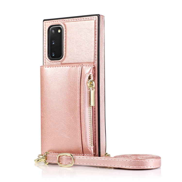 For Samsung Galaxy S20 Plus Square Zipper Wallet Bag TPU+PU Back Cover Case with Holder & Card Slots & Wallet & Cross-body Strap