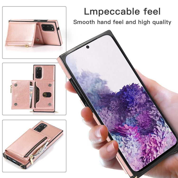 For Samsung Galaxy S20 Plus Square Zipper Wallet Bag TPU+PU Back Cover Case with Holder & Card Slots & Wallet & Cross-body Strap