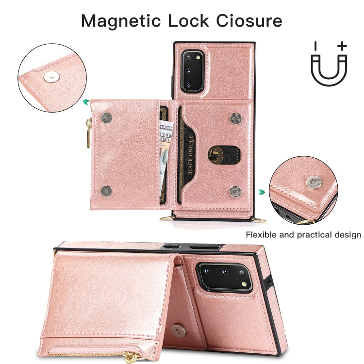 For Samsung Galaxy S20 Plus Square Zipper Wallet Bag TPU+PU Back Cover Case with Holder & Card Slots & Wallet & Cross-body Strap