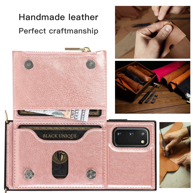 For Samsung Galaxy S20 Plus Square Zipper Wallet Bag TPU+PU Back Cover Case with Holder & Card Slots & Wallet & Cross-body Strap