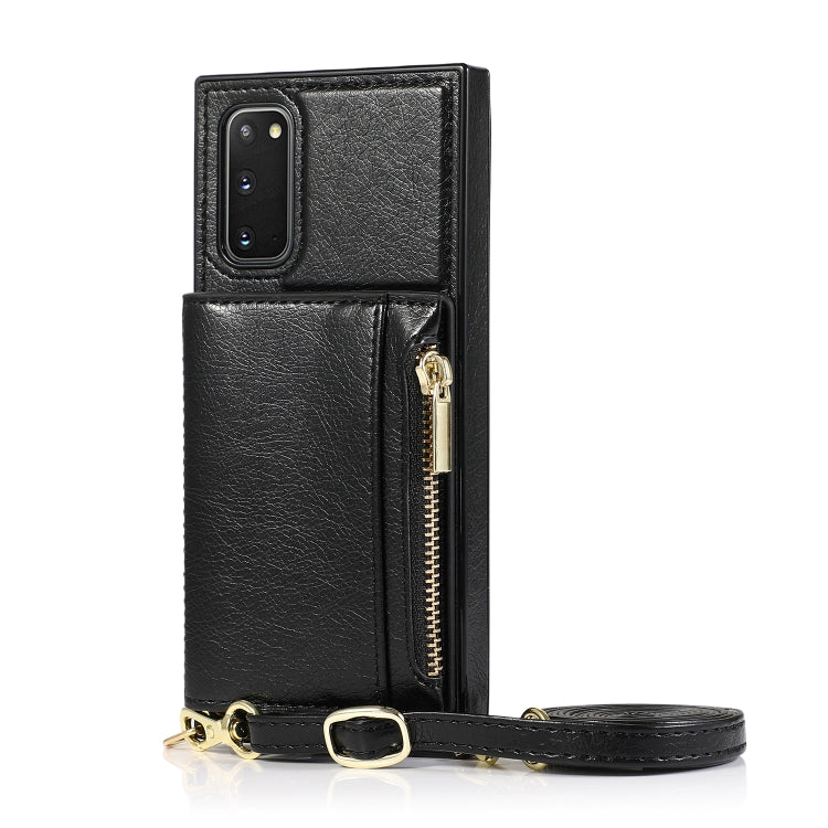 For Samsung Galaxy S20 Plus Square Zipper Wallet Bag TPU+PU Back Cover Case with Holder & Card Slots & Wallet & Cross-body Strap