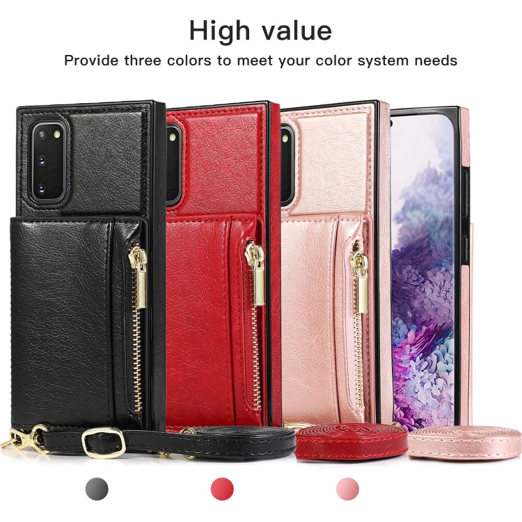 For Samsung Galaxy S20 Plus Square Zipper Wallet Bag TPU+PU Back Cover Case with Holder & Card Slots & Wallet & Cross-body Strap