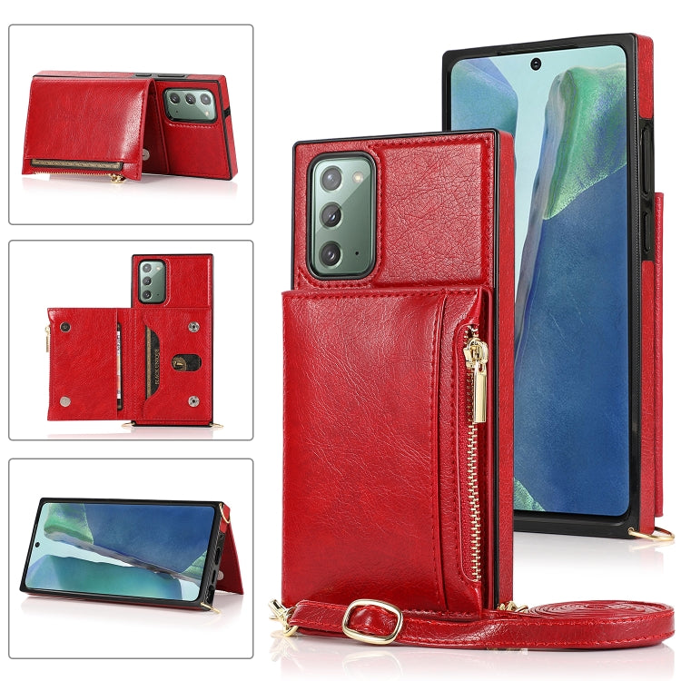 For Samsung Galaxy S20 Plus Square Zipper Wallet Bag TPU+PU Back Cover Case with Holder & Card Slots & Wallet & Cross-body Strap