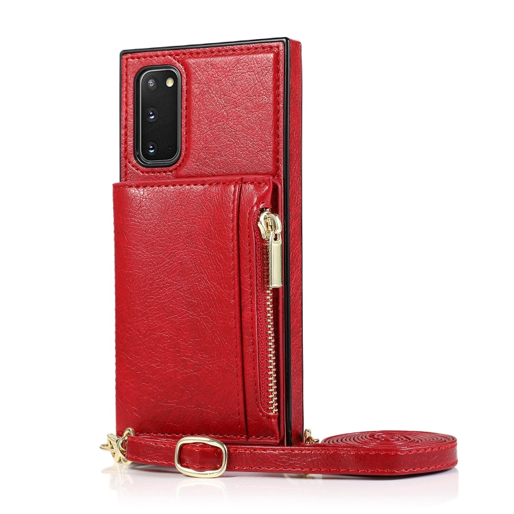For Samsung Galaxy S20 Plus Square Zipper Wallet Bag TPU+PU Back Cover Case with Holder & Card Slots & Wallet & Cross-body Strap