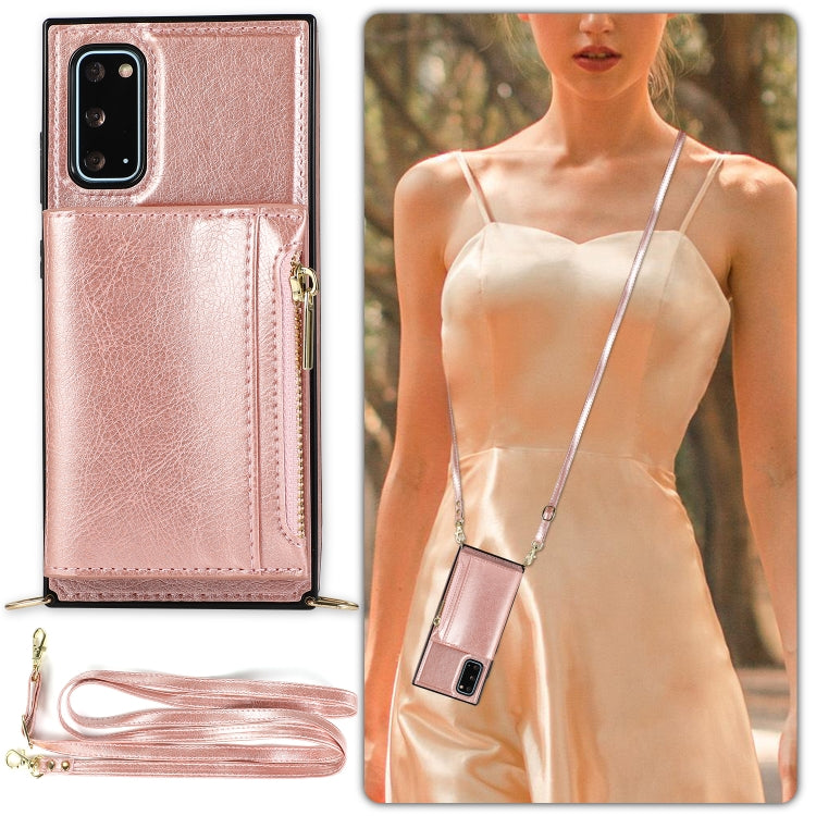 For Samsung Galaxy S20 Plus Square Zipper Wallet Bag TPU+PU Back Cover Case with Holder & Card Slots & Wallet & Cross-body Strap