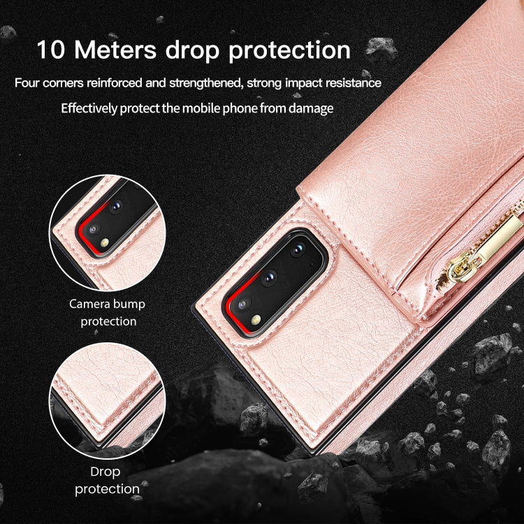 For Samsung Galaxy S20 Plus Square Zipper Wallet Bag TPU+PU Back Cover Case with Holder & Card Slots & Wallet & Cross-body Strap