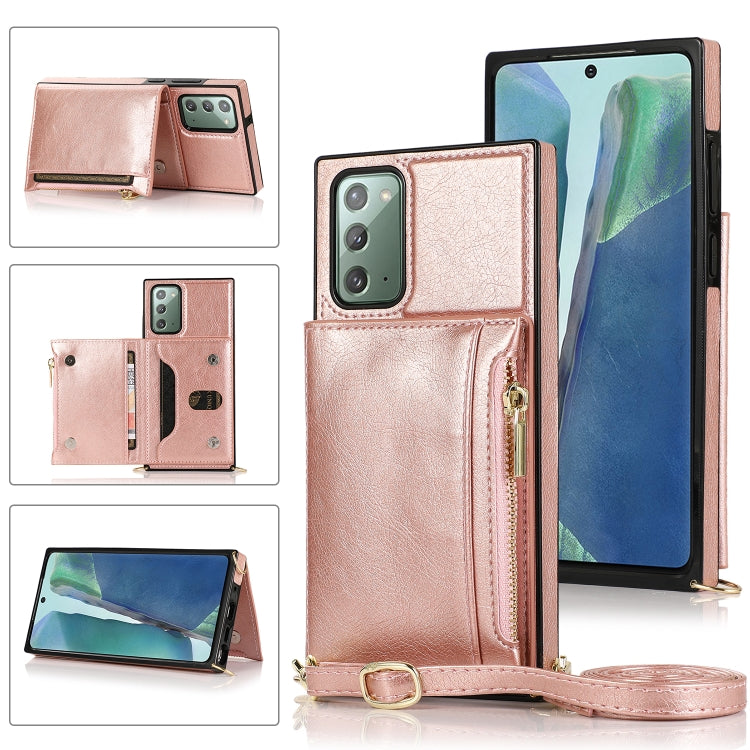 For Samsung Galaxy Note20 Square Zipper Wallet Bag TPU+PU Back Cover Case with Holder & Card Slots & Wallet & Cross-body Strap