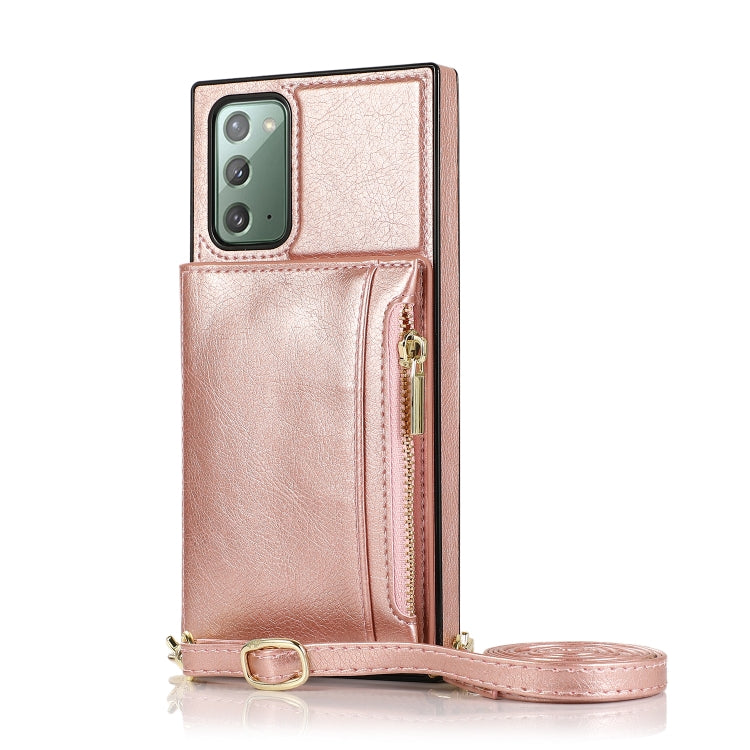 For Samsung Galaxy Note20 Square Zipper Wallet Bag TPU+PU Back Cover Case with Holder & Card Slots & Wallet & Cross-body Strap