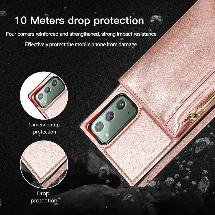 For Samsung Galaxy Note20 Square Zipper Wallet Bag TPU+PU Back Cover Case with Holder & Card Slots & Wallet & Cross-body Strap